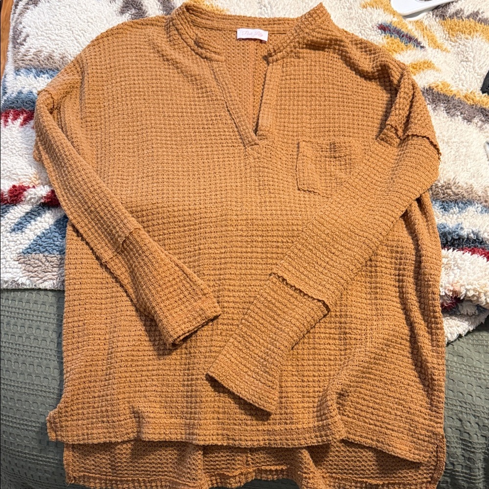 Pink Lily Mustard Waffle Knit Tunic Top